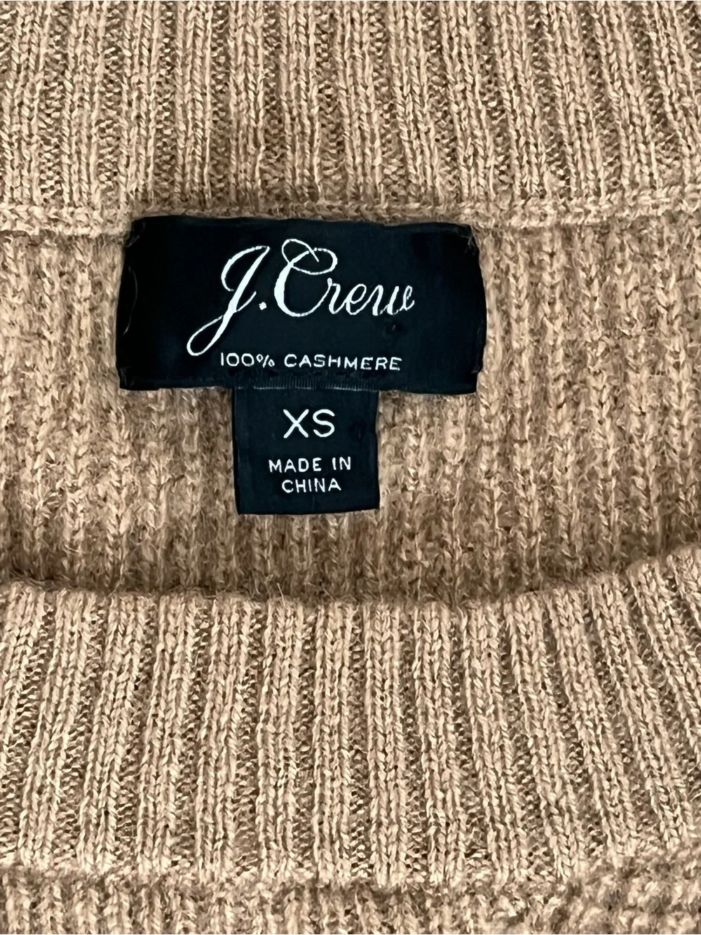 J. Crew 100% Cashmere Camel Waffle-Knit Crewneck Sweater size XS preppy academia
